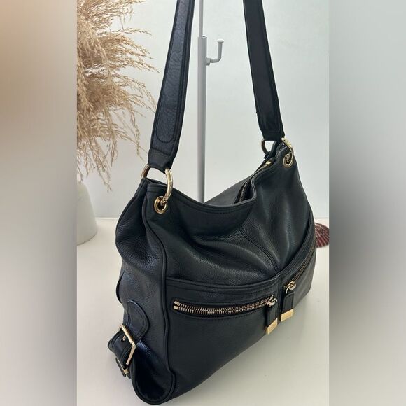 Michael Kors Black Pebbled Leather Hobo Shoulder Bag Gold Hardware - Picture 5 of 13